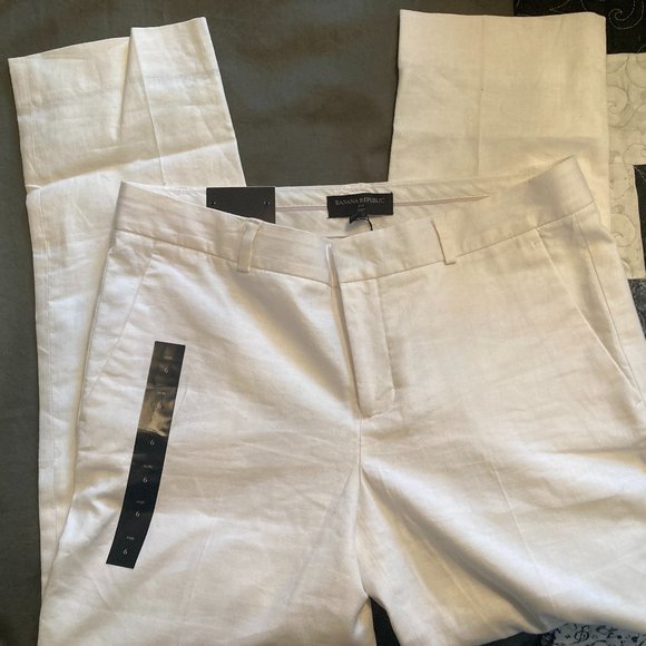 Banana Republic White Linen Lined Ankle Length Pants - NWT - Picture 15 of 16